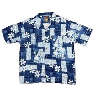 Vtg Pineapple Connection Men's‎ XL Rayon Shirt Hula Girl Blue Hawaiian Button-Up